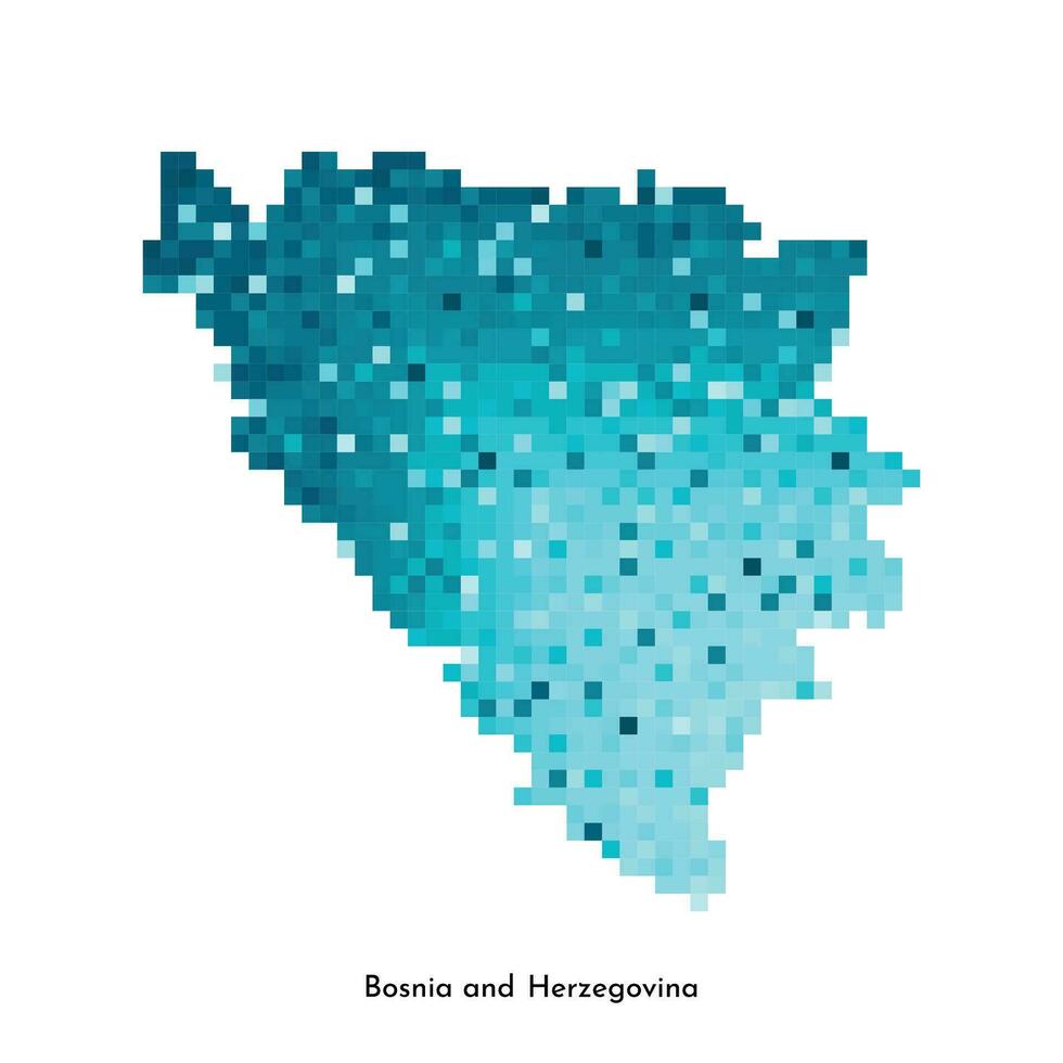 Vector isolated geometric illustration with simplified icy blue silhouette of Bosnia and Herzegovina map. Pixel art style for NFT template. Dotted logo with gradient texture for design
