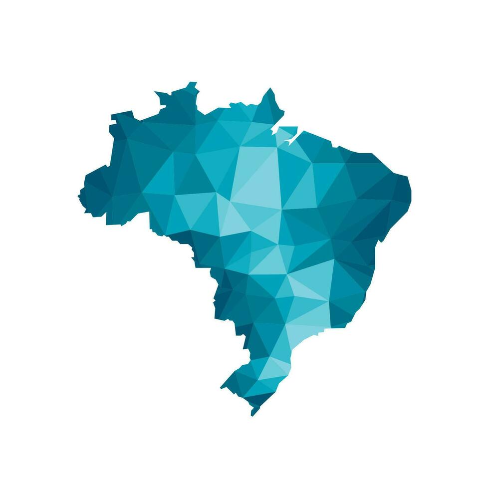 Vector isolated illustration icon with simplified blue silhouette of Brazil map. Polygonal geometric style, triangular shapes. White background.