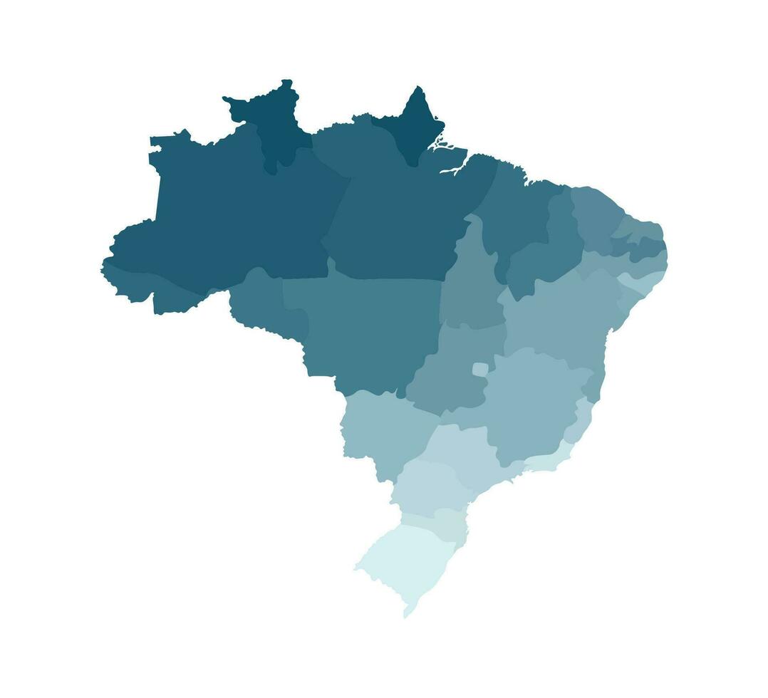 Vector isolated illustration of simplified administrative map of Brazil. Borders of the states. Colorful blue khaki silhouettes.