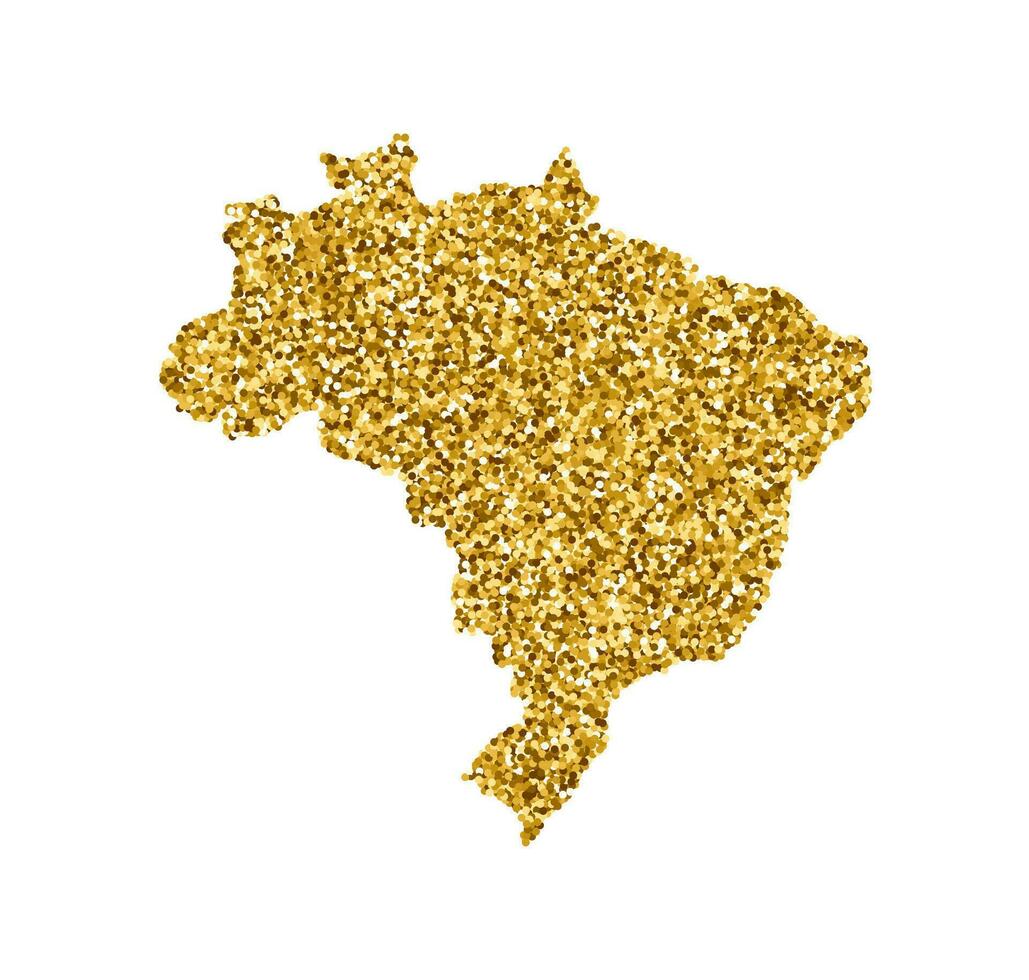 Vector isolated illustration with simplified Brazil map. Decorated by shiny gold glitter texture. Christmas and New Year holidays decoration for greeting card.