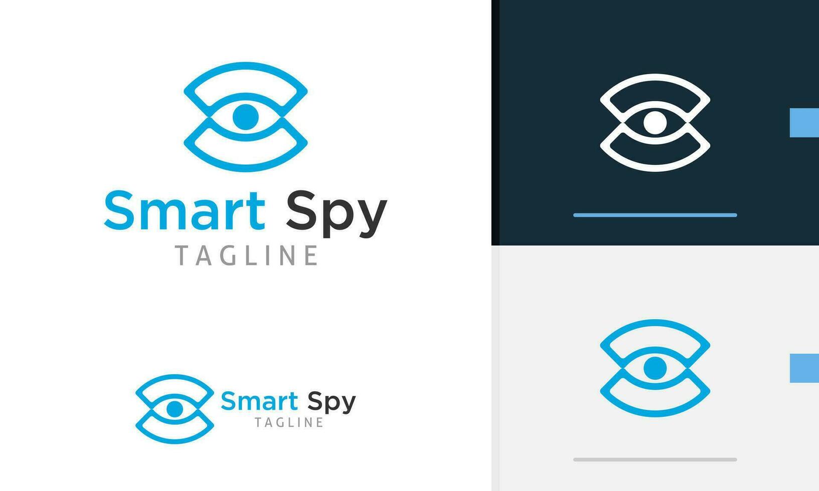 Logo design icon abstract geometric eye with blue circle pupil and outline, vision futuristic view vector