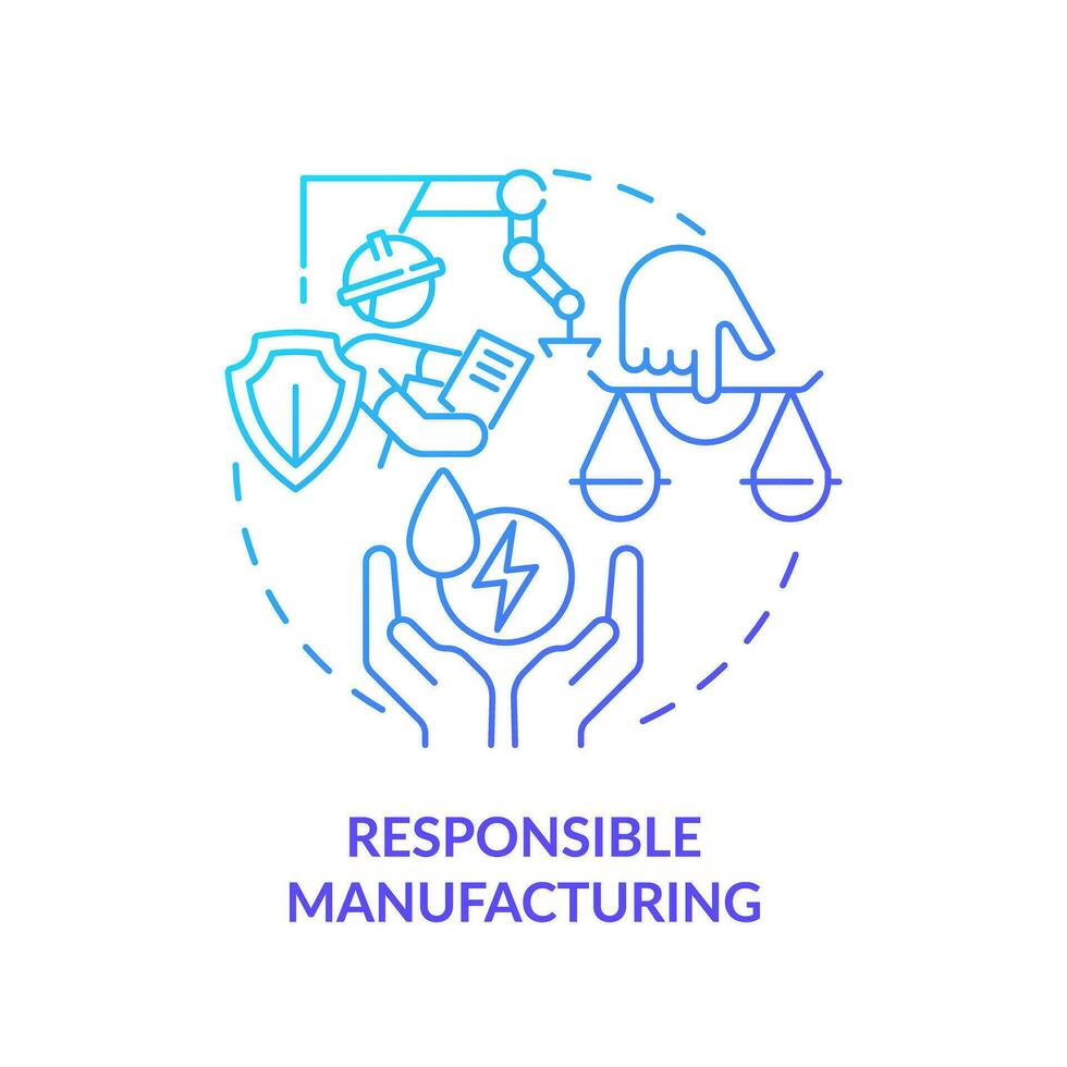 2D gradient icon responsible manufacturing concept, simple isolated vector, sustainable fashion thin line blue illustration. vector