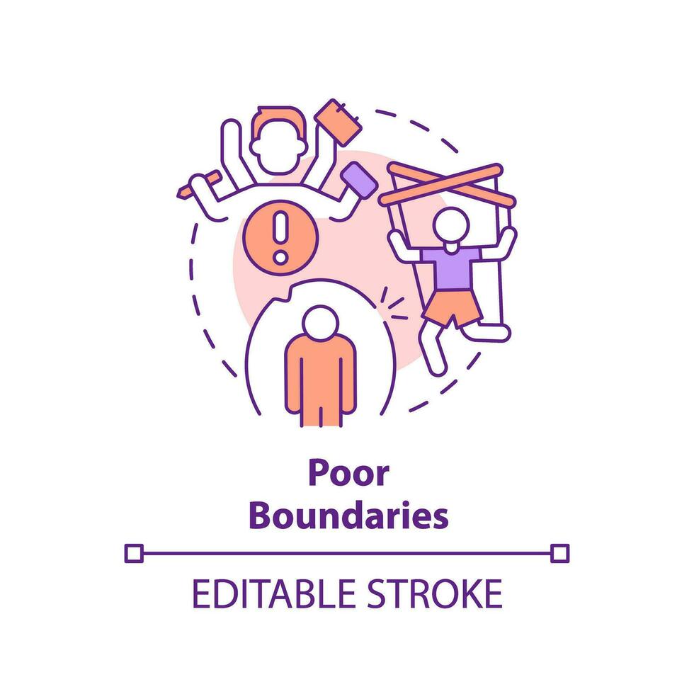 2D editable thin line icon poor boundaries concept, isolated vector, multicolor illustration representing codependent relationship. vector