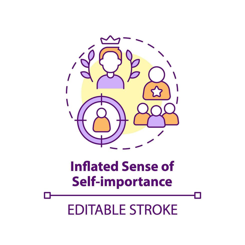 2D editable thin line icon inflated sense of self importance concept, isolated vector, multicolor illustration representing codependent relationship. vector