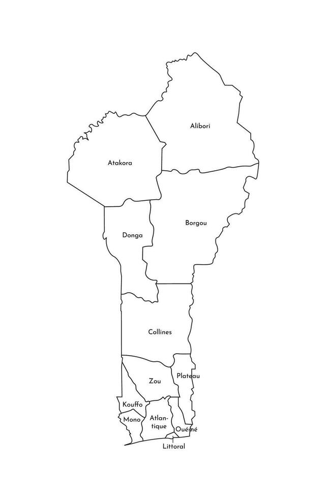 vector aislado ilustración de simplificado administrativo mapa de benín fronteras y nombres de el departamentos, regiones. vistoso azul caqui siluetas