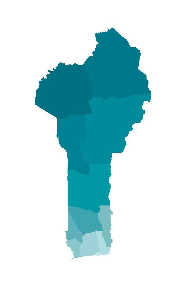 Vector isolated illustration of simplified administrative map of Benin. Borders of the departments, regions. Colorful blue khaki silhouettes