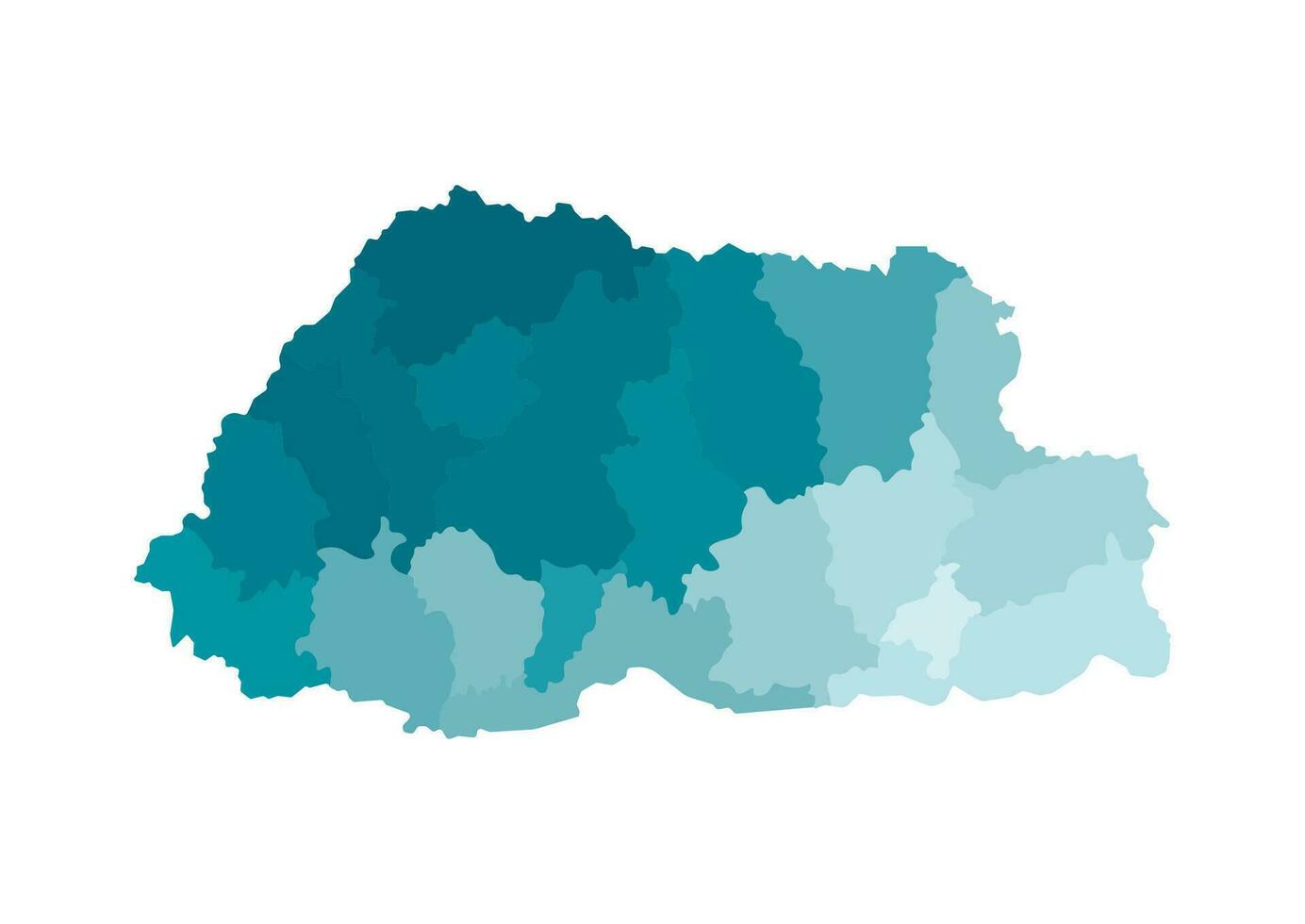 Vector isolated illustration of simplified administrative map of Bhutan. Borders of the regions. Colorful blue khaki silhouettes