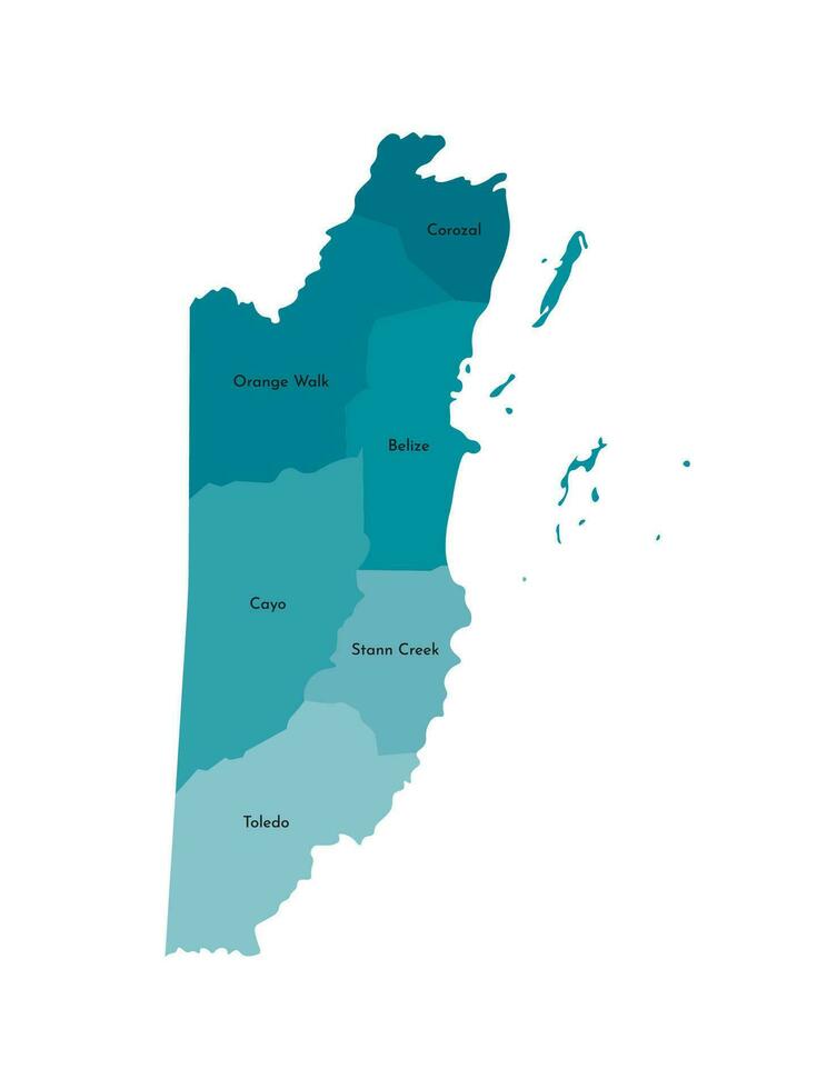 vector aislado ilustración de simplificado administrativo mapa de belice fronteras y nombres de el distritos, regiones. vistoso azul caqui siluetas