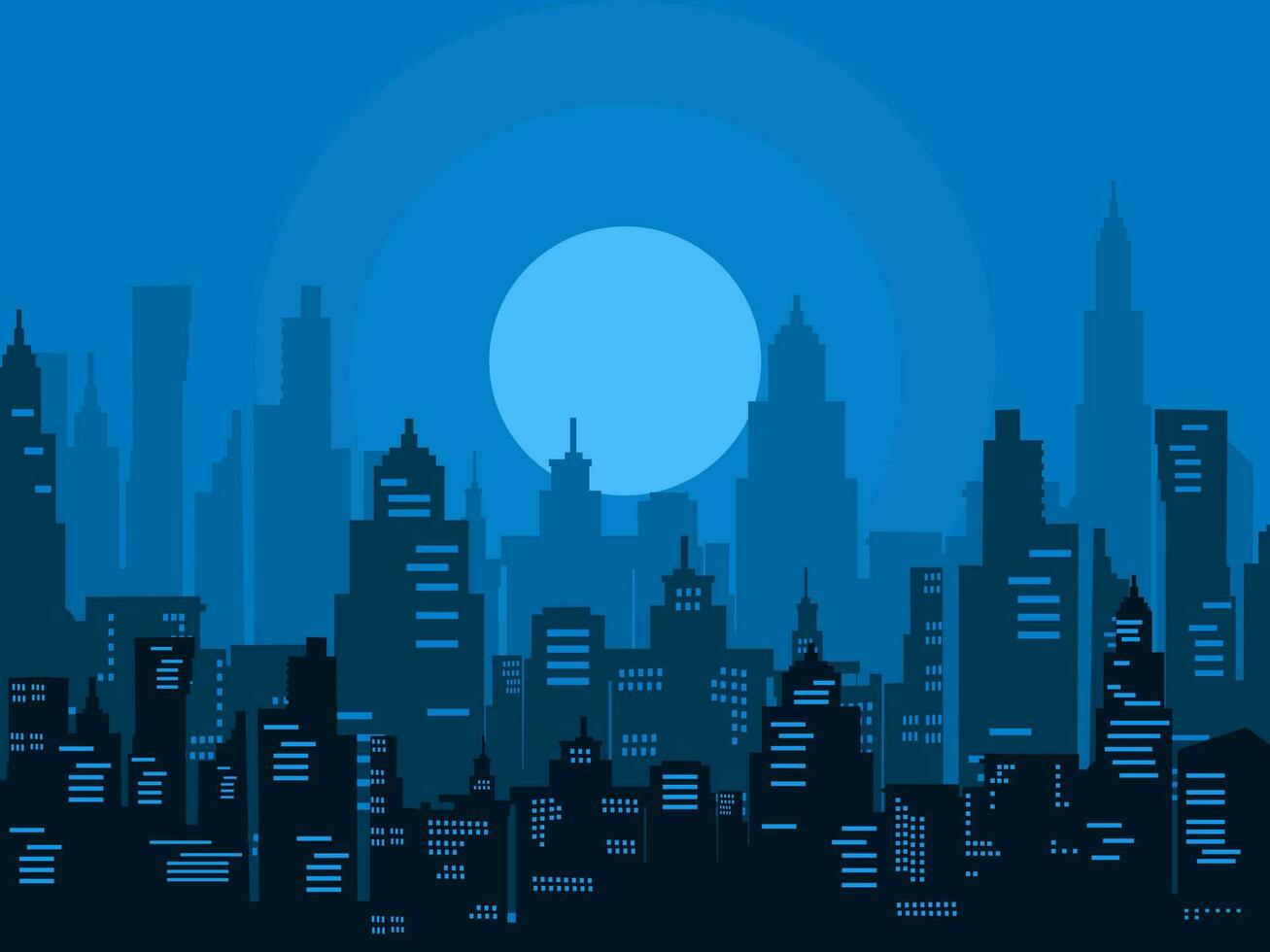 Vector Night City Landscape Background And Moon eps