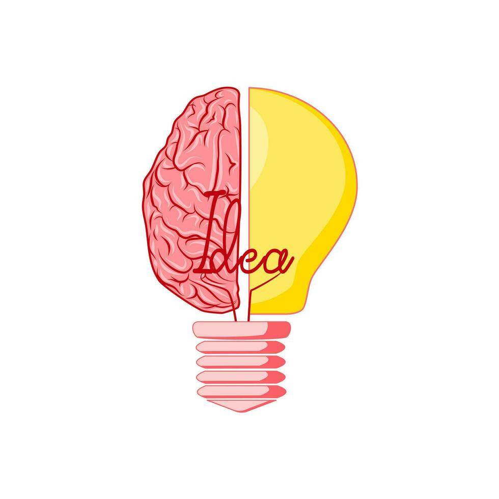 A half of light bulb and brain on white background.Symbol of creativity.creative idea.mind vector