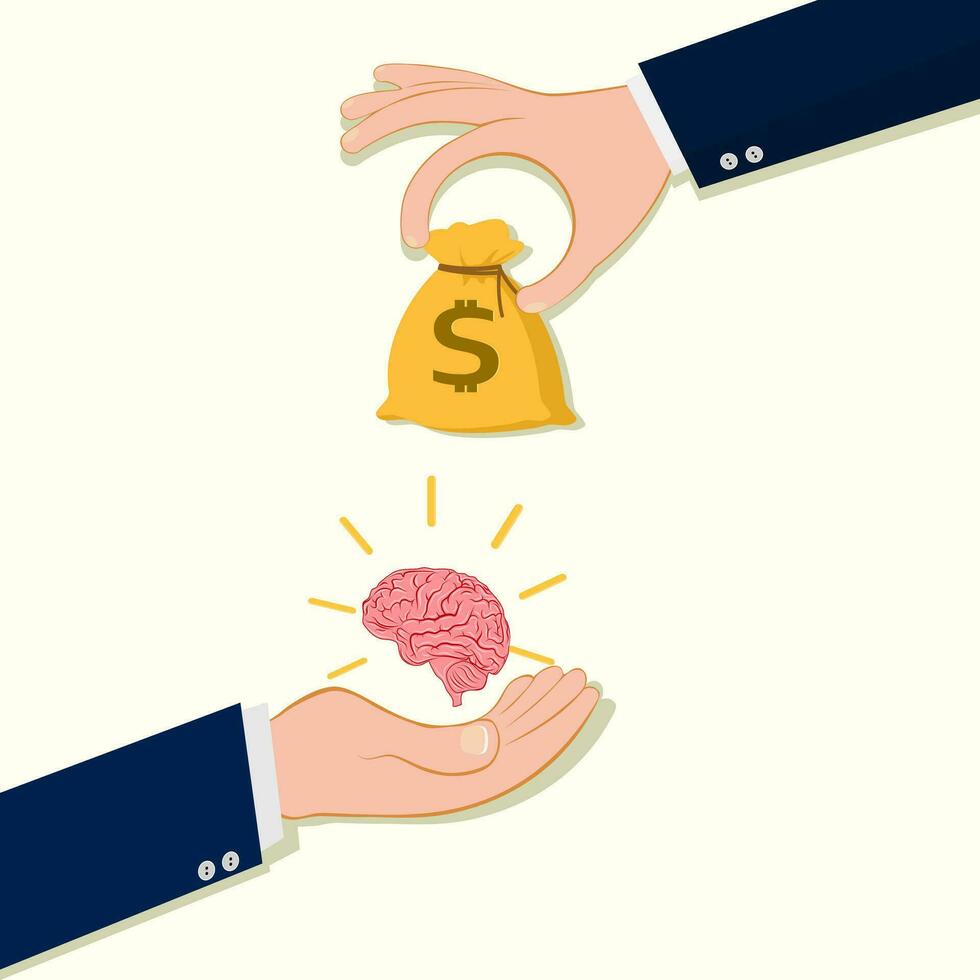 el cerebro y el concepto de comercio utilizando el cerebro a intercambiar dinero vector