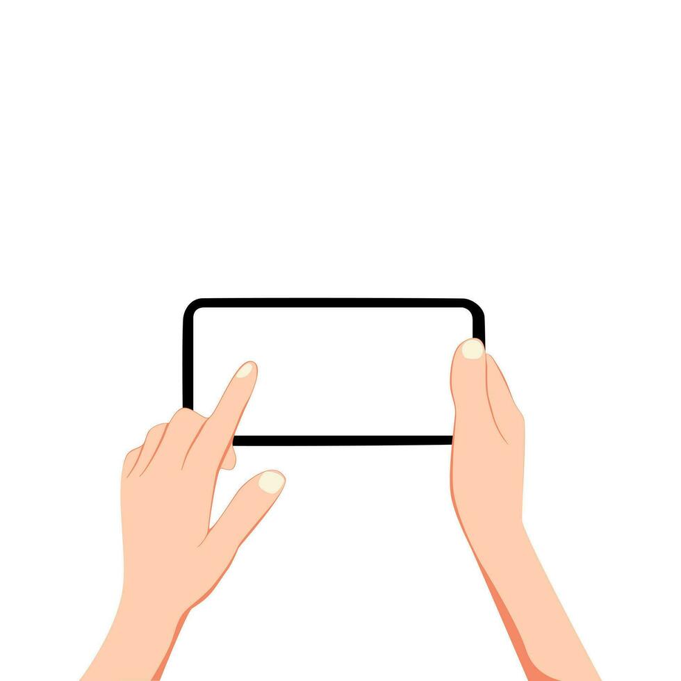 Hands and smartphones horizontally The touch screen is blank using a smartphone vector