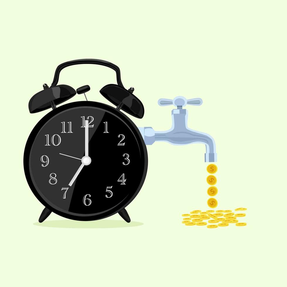 Vector exchanging time with money, selling life time on a yellow background vector