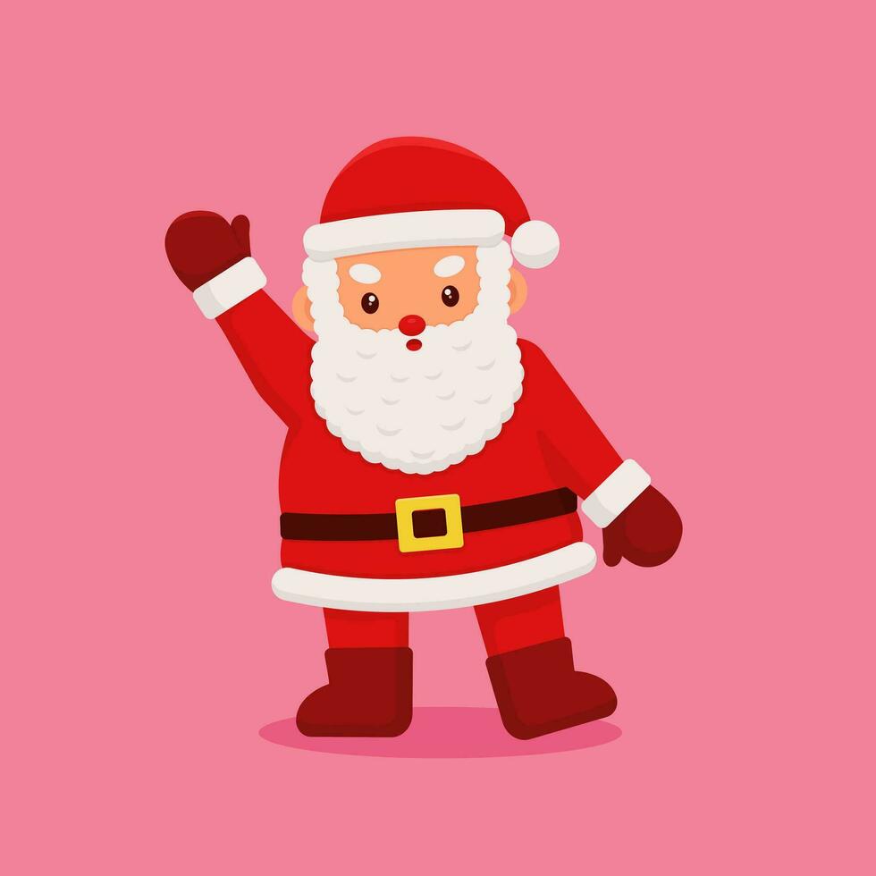 Vector illustration of Santa Claus adorable waving. Christmas design concept