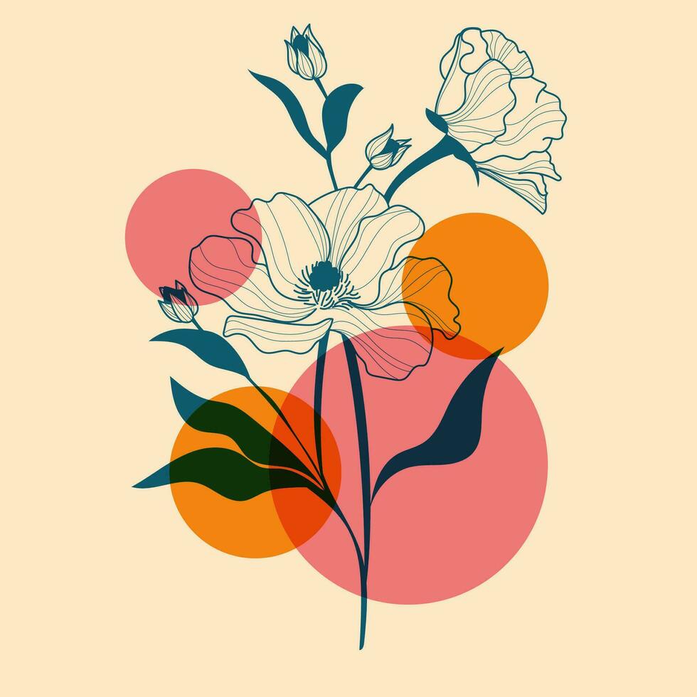 Flower design with geometric shapes. Vector illustration in a minimalist style