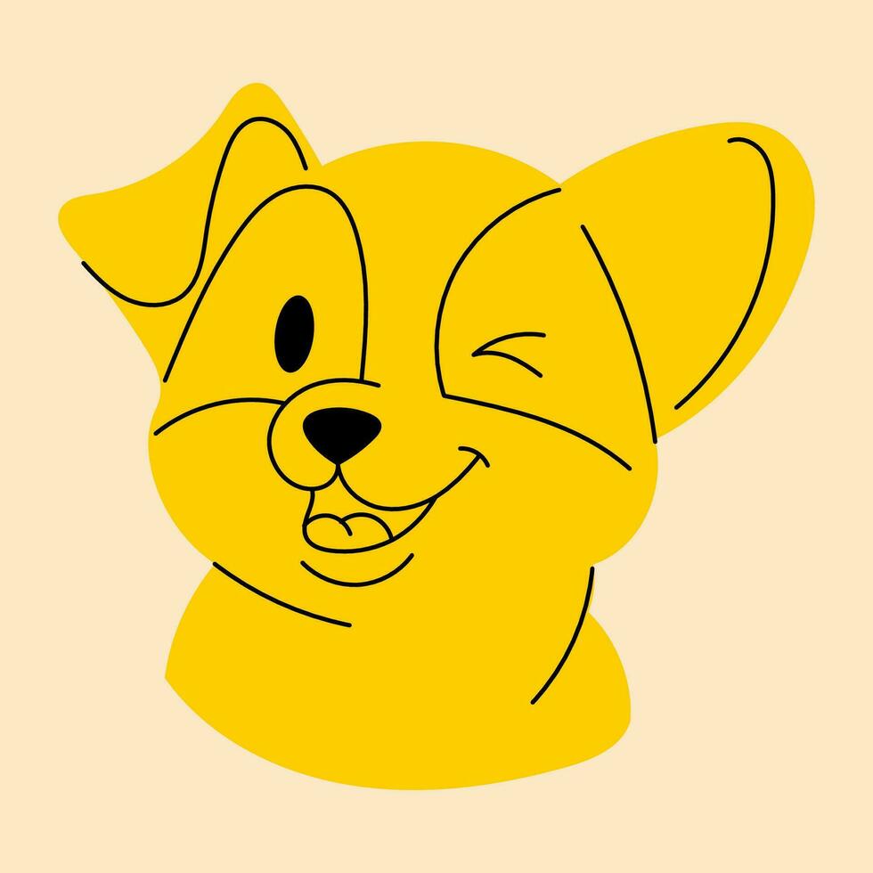 Yellow, fancy dog, puppy. Vector illustration in flat cartoon style