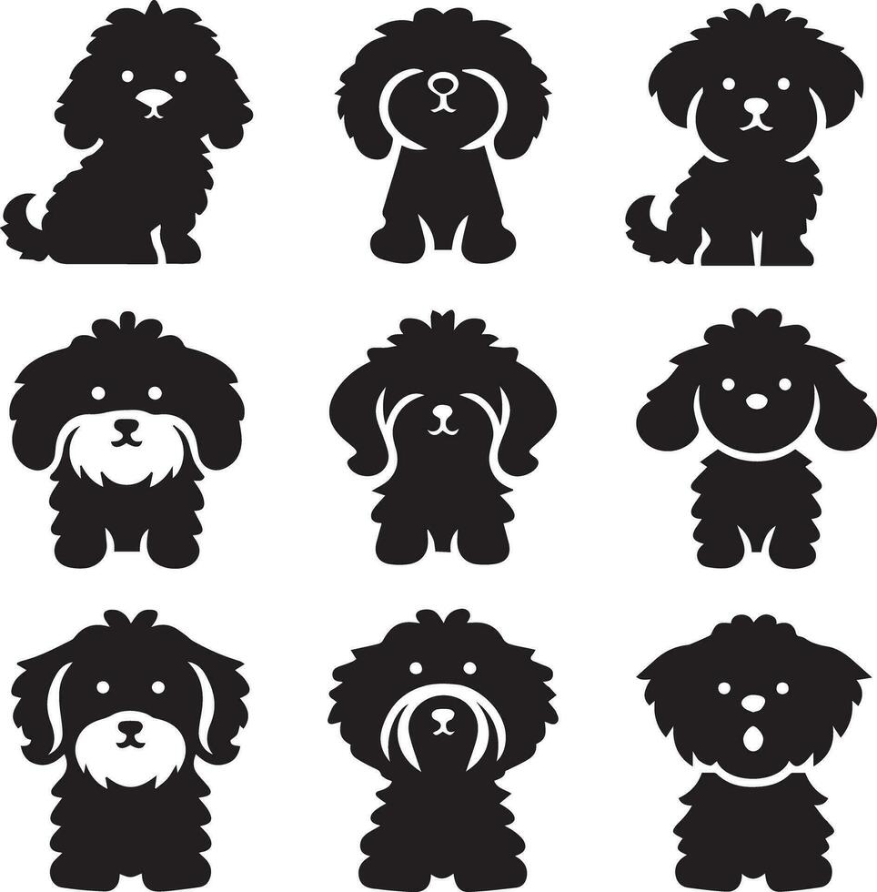 silueta sólido vector icono conjunto de perro, razas, canino, perro, sabueso, cachorro, chucho, mascota, perrito