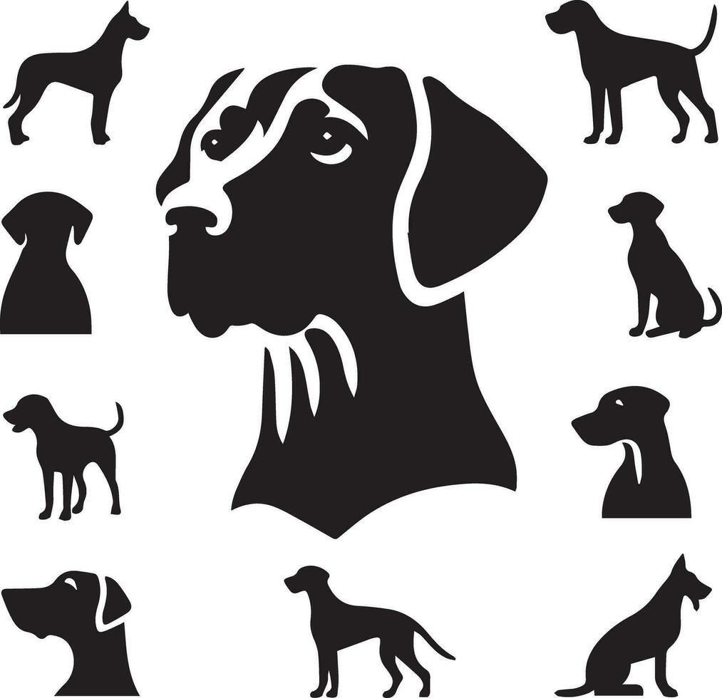 Silhouette Solid Vector Icon Set Of Dog, Breeds, Canine, Pooch, Hound, Puppy, Mutt, Pet, Doggy
