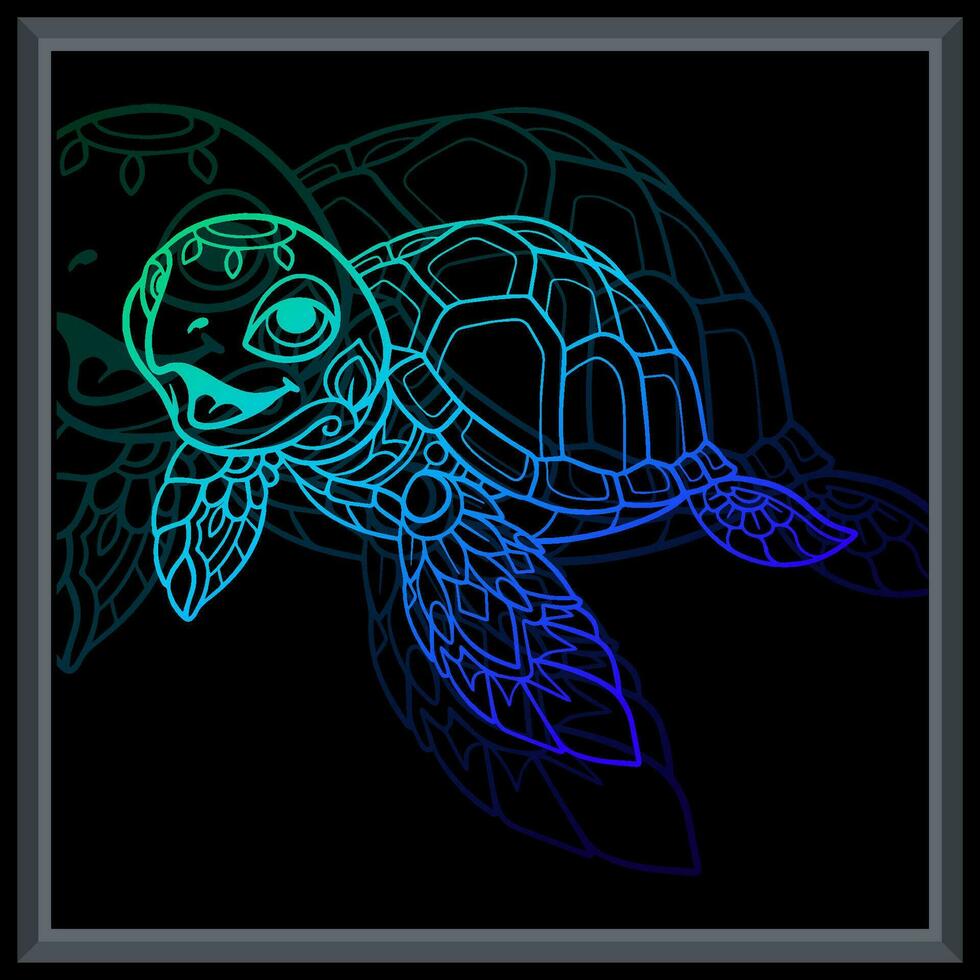 Gradient colorful Cute sea turtle mandala arts. vector