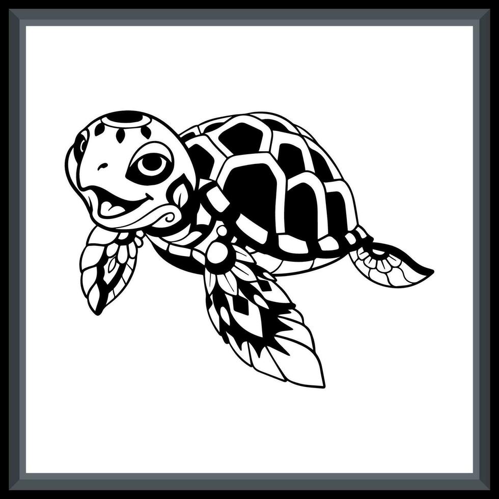 Cute sea turtle tribal tattoo mandala arts. vector