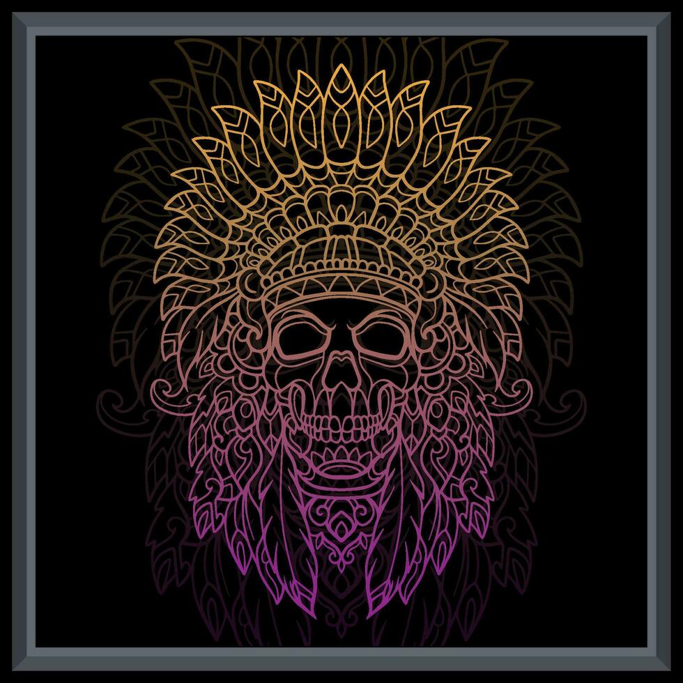Gradient colorful skull tribal chief mandala arts. vector