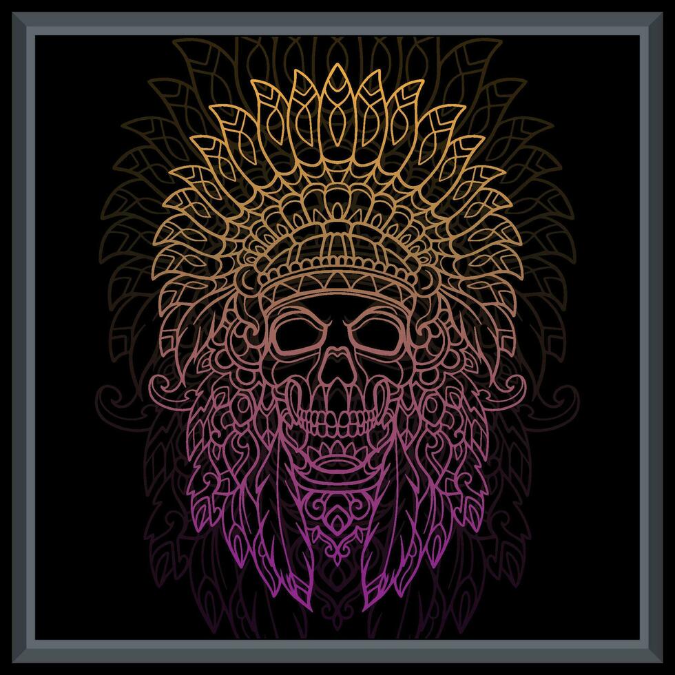 Gradient colorful skull tribal chief mandala arts. vector