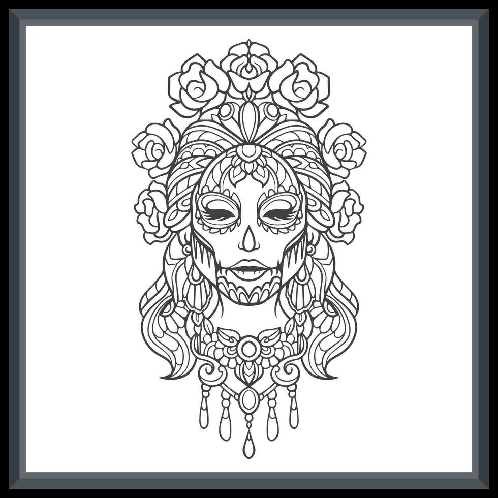 Calavera girl head mandala arts. isolated on white background vector
