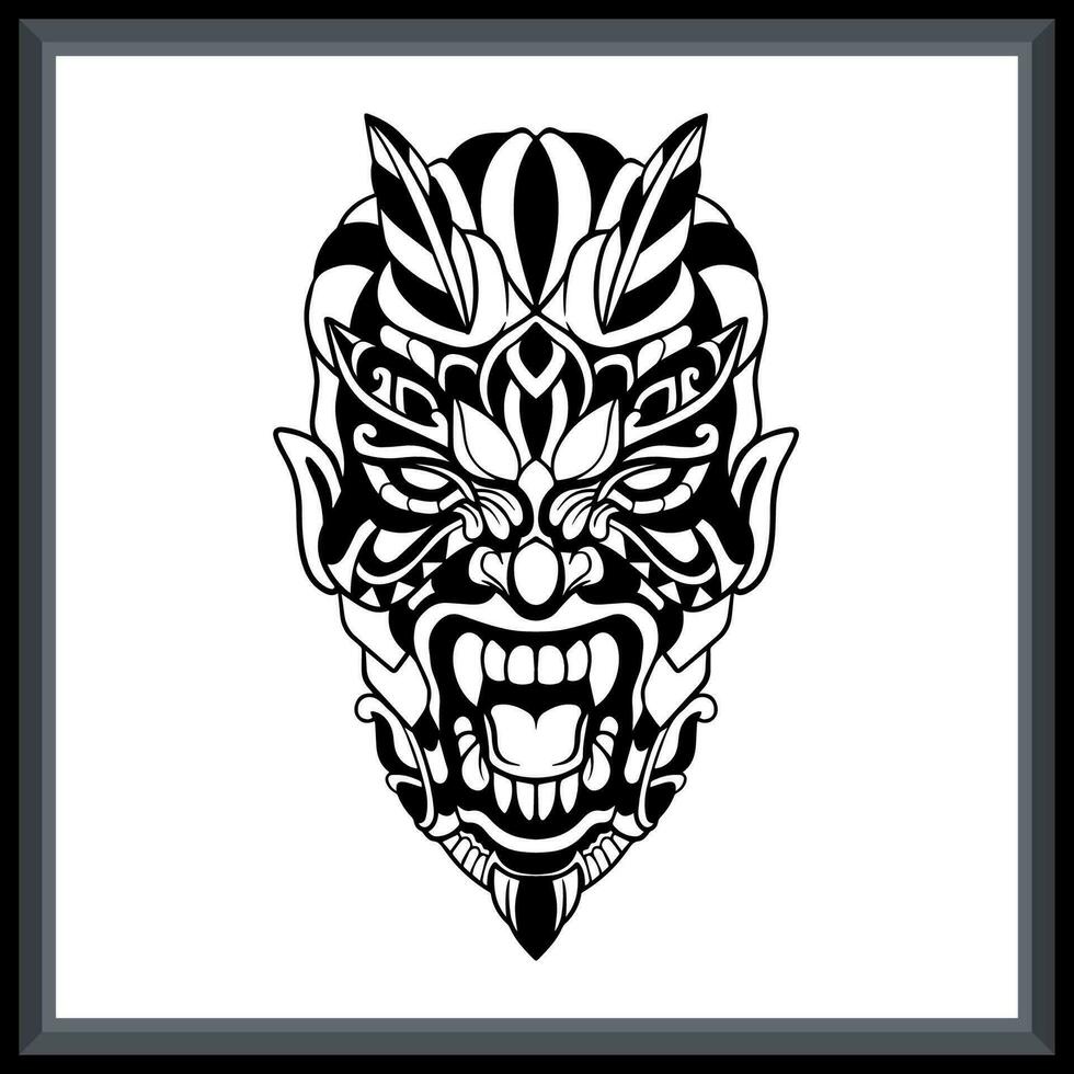 Red devil skull head tribal tattoo mandala arts. vector