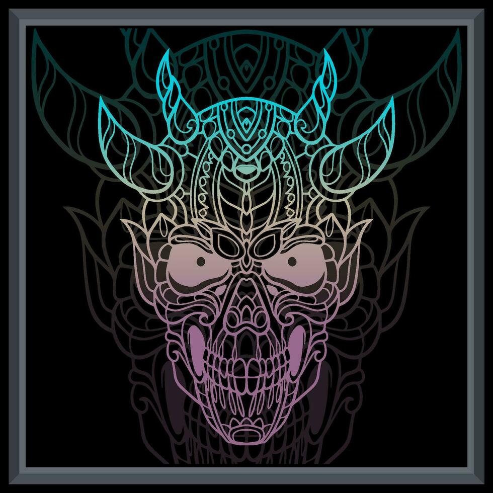 Gradient colorful Skull head mandala arts. vector