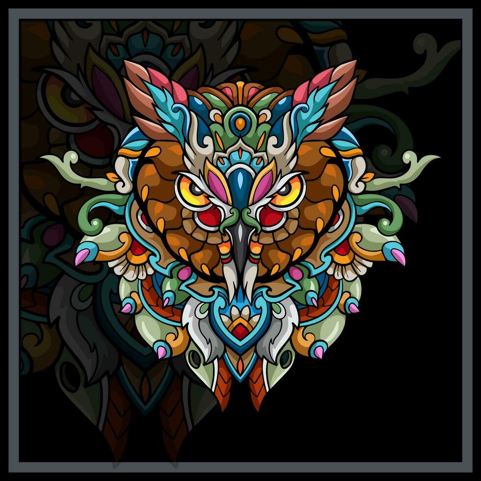 Colorful Owl head mandala arts. vector