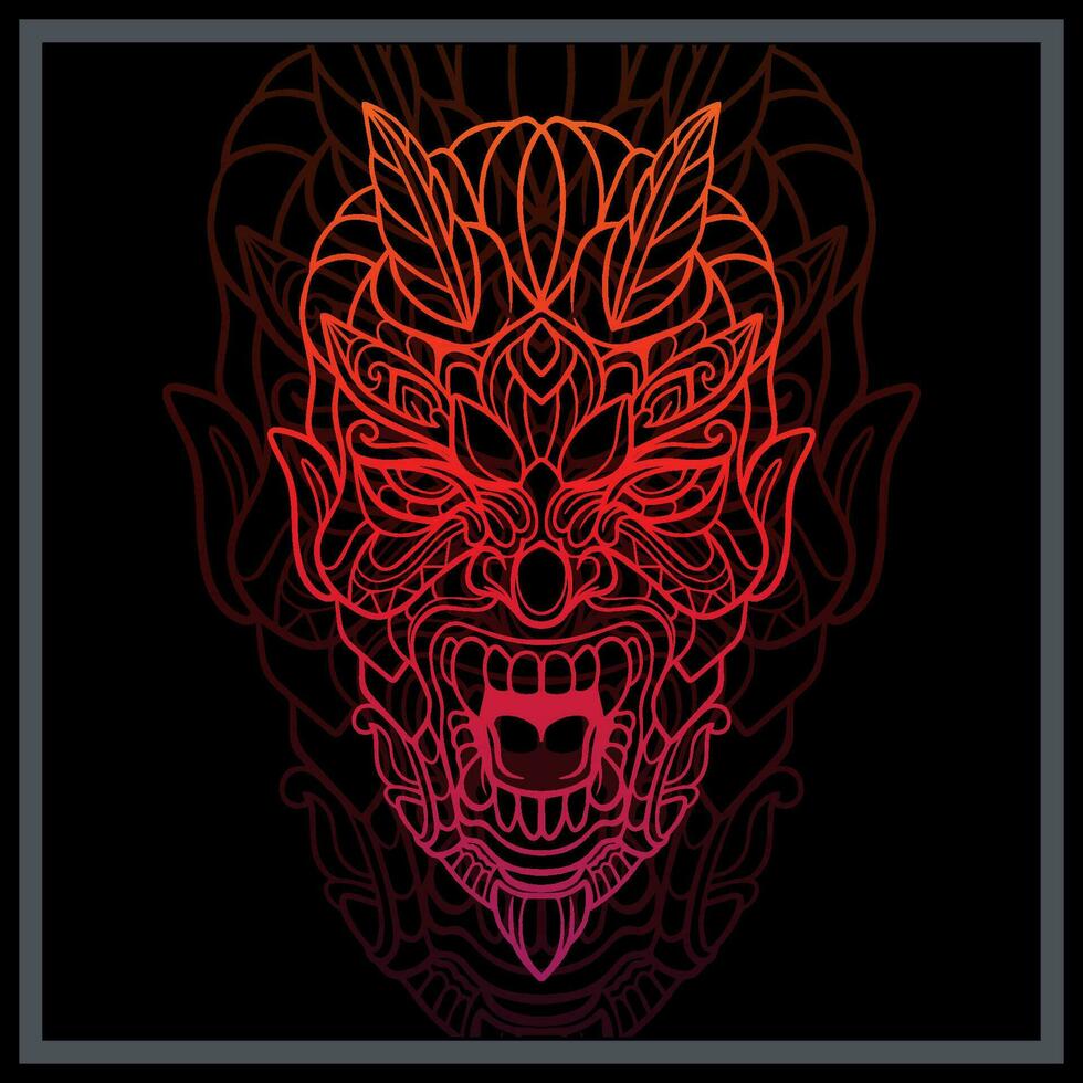 Gradient colorful red devil mandala arts. vector