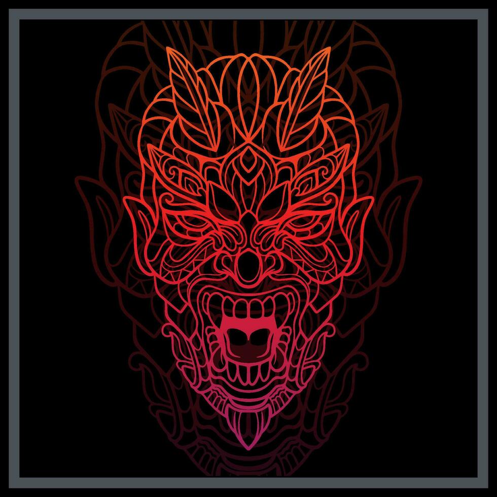 degradado vistoso rojo diablo mandala letras. vector