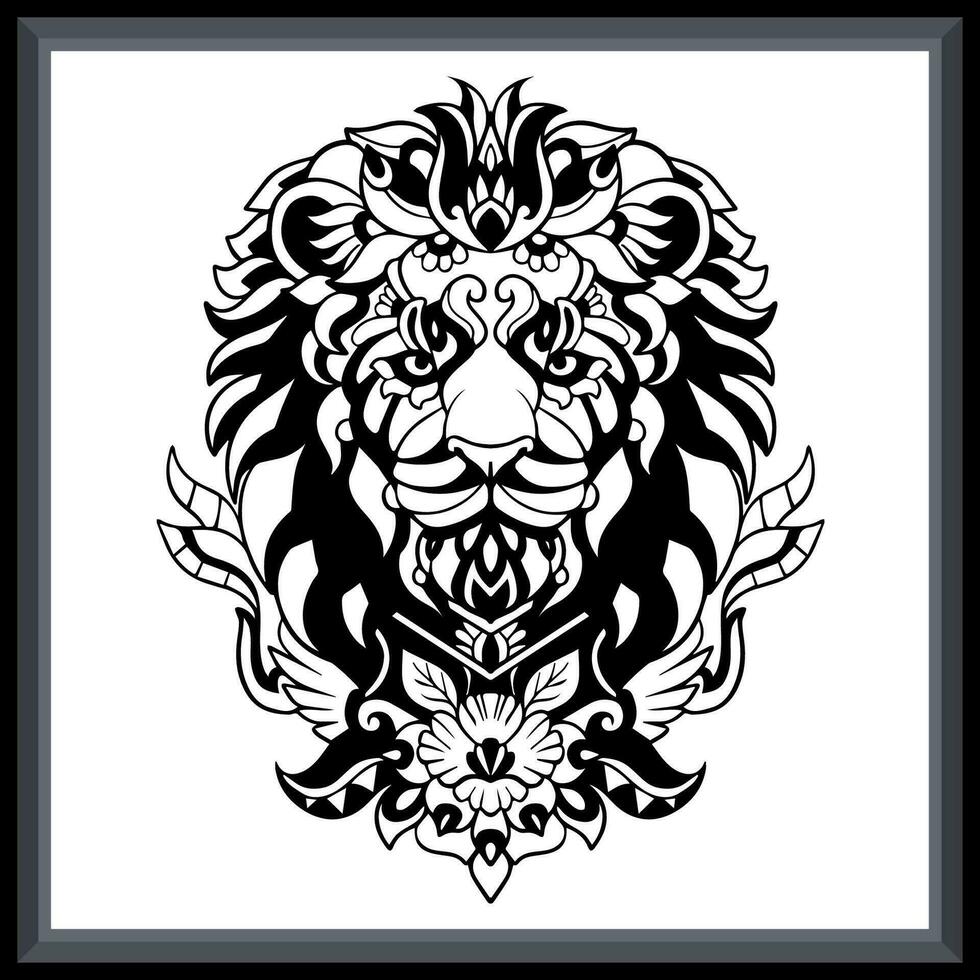 león cabeza tribal tatuaje mandala letras. vector