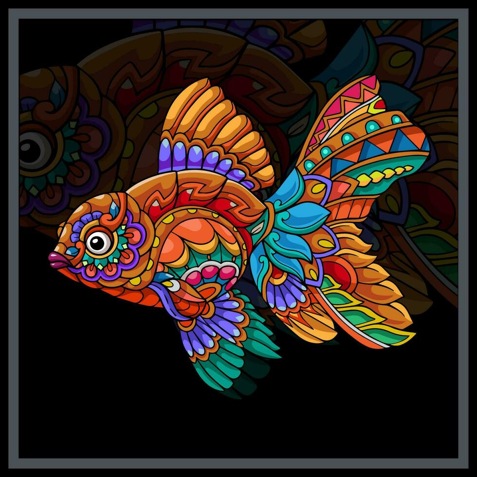 Colorful golden fish mandala arts. vector