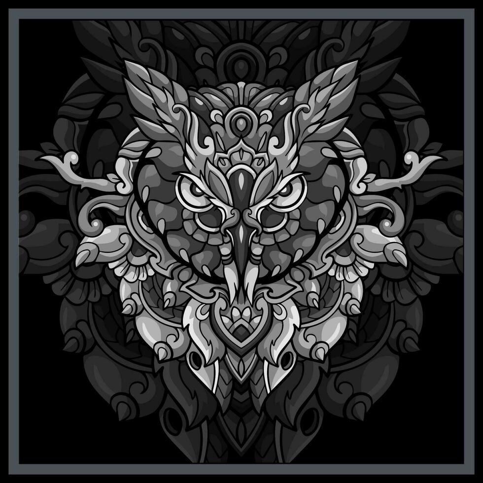 Monochrome Owl head mandala arts. vector