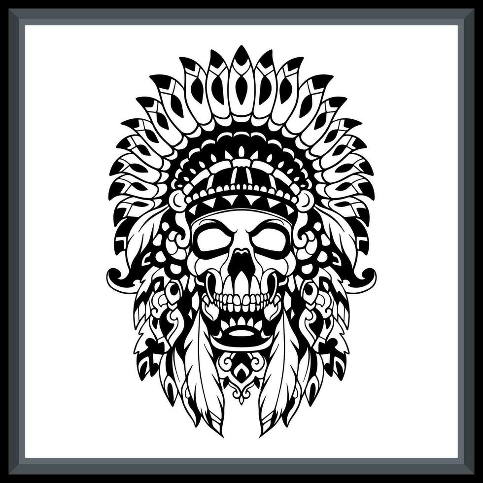 skull indian tribal tattoo mandala arts. vector