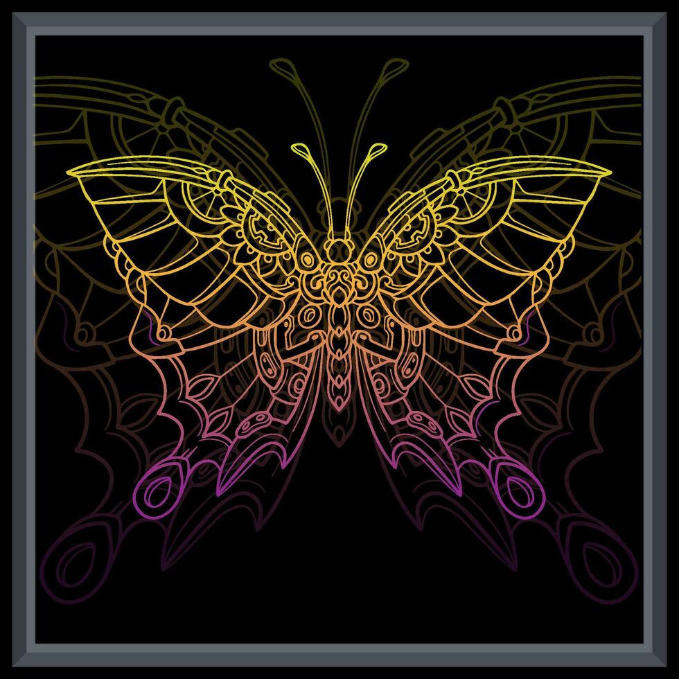 Gradient colorful butterfly mandala arts. vector