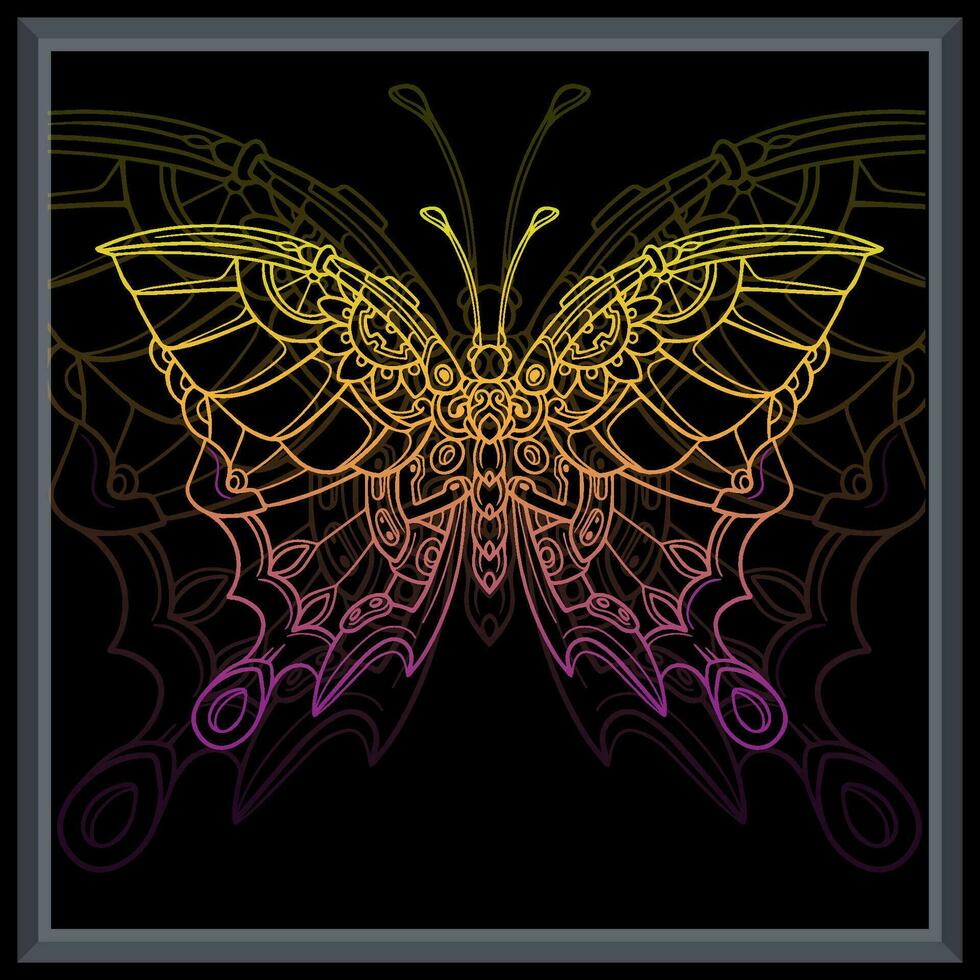 degradado vistoso mariposa mandala letras. vector