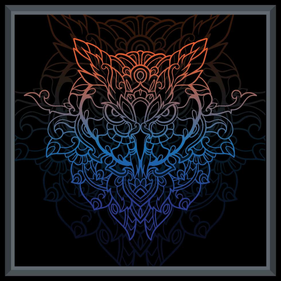 Gradient colorful owl head mandala arts. vector