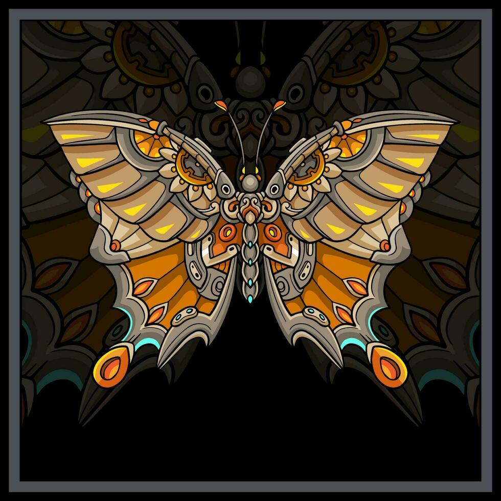 vistoso dorado mariposa mandala letras. vector