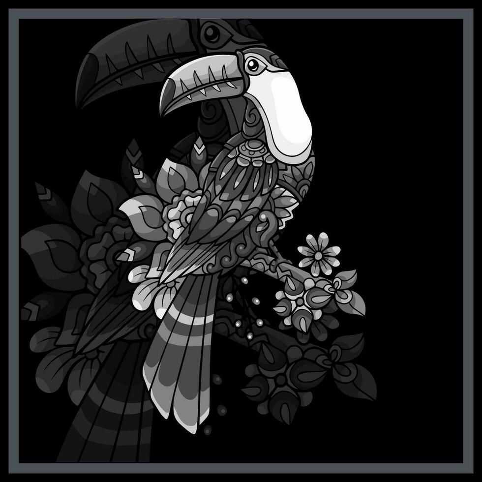 Monochrome Toucan bird mandala arts. vector