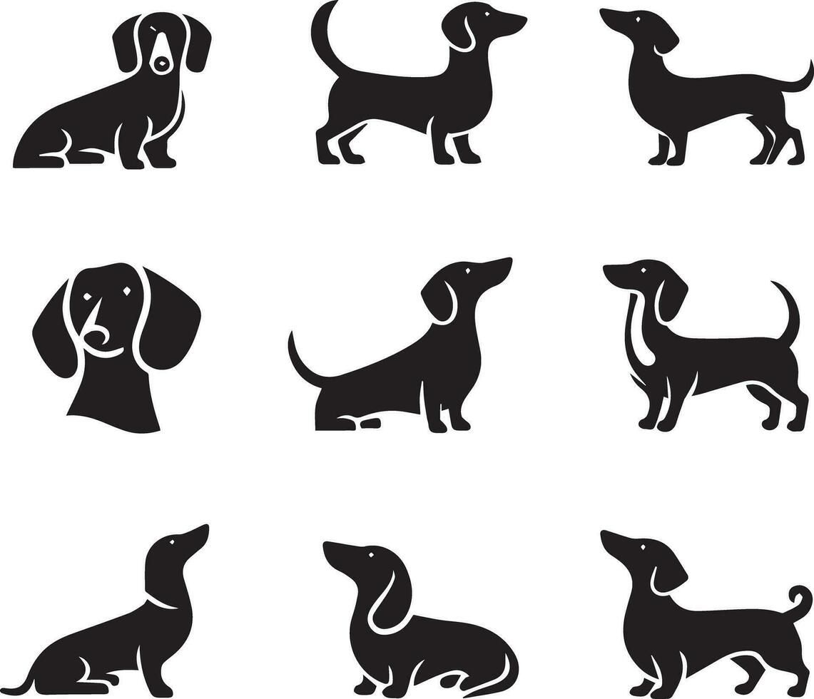 Silhouette Solid Vector Icon Set Of Dog, Breeds, Canine, Pooch, Hound, Puppy, Mutt, Pet, Doggy