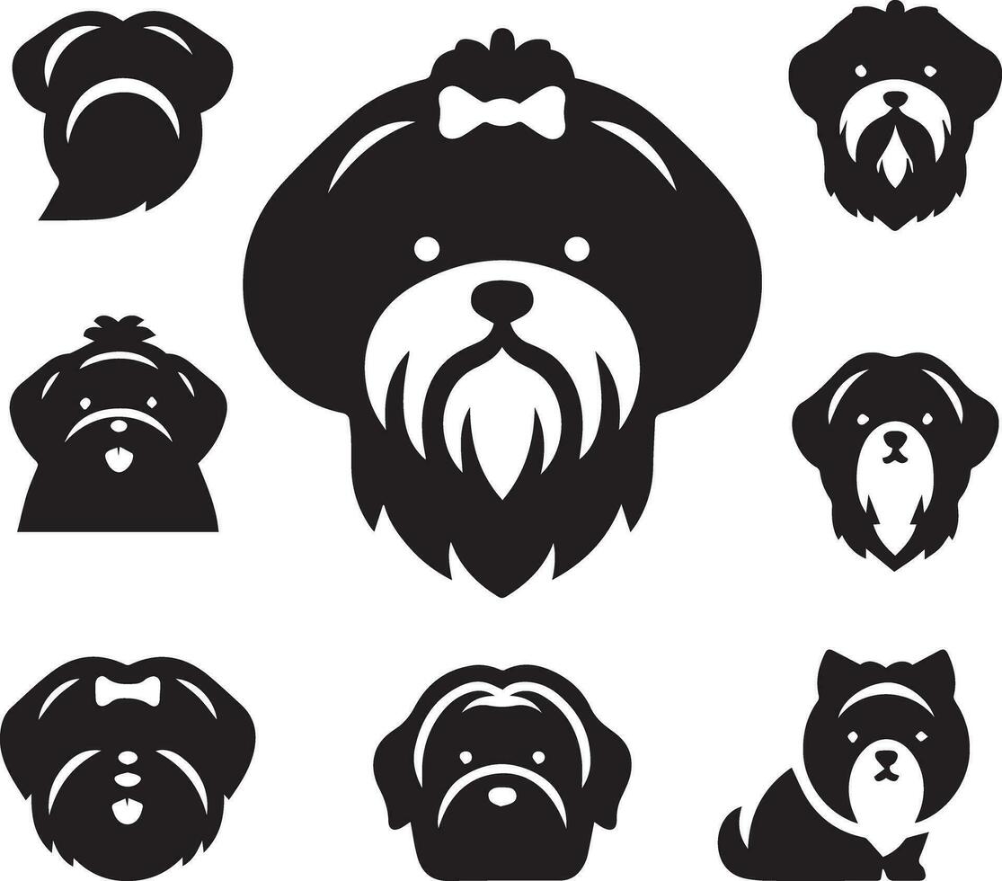 silueta sólido vector icono conjunto de perro, razas, canino, perro, sabueso, cachorro, chucho, mascota, perrito