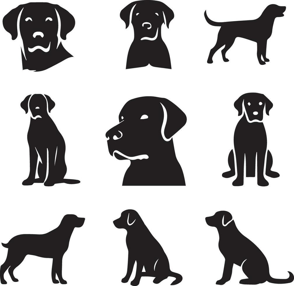 Silhouette Solid Vector Icon Set Of Dog, Breeds, Canine, Pooch, Hound, Puppy, Mutt, Pet, Doggy