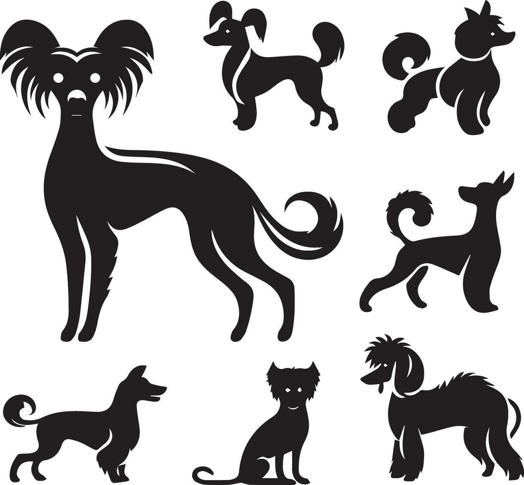 Silhouette Solid Vector Icon Set Of Dog, Breeds, Canine, Pooch, Hound, Puppy, Mutt, Pet, Doggy