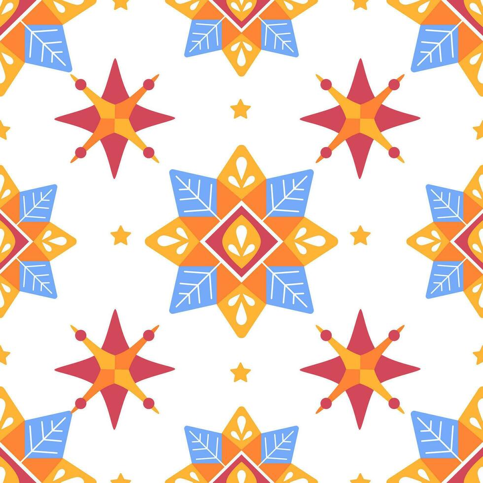 Vector Christmas pattern with Christmas stars in cartoon style.