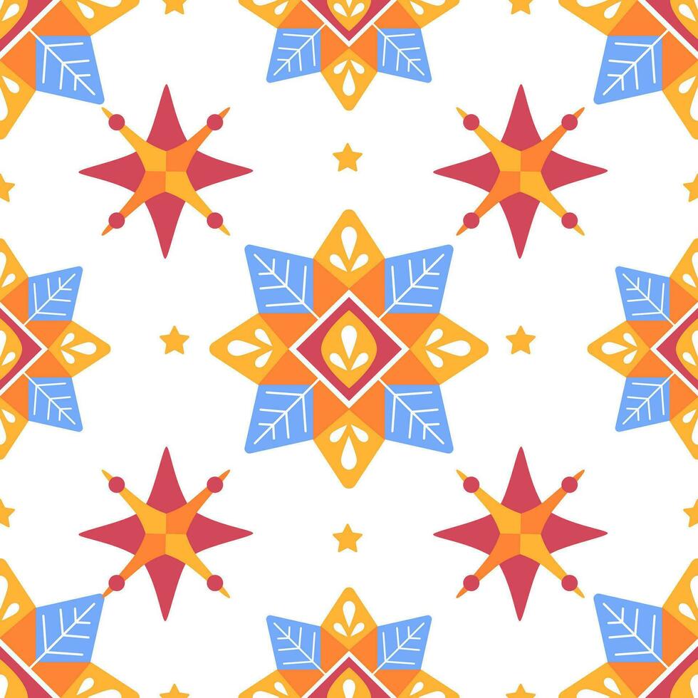 Vector Christmas pattern with Christmas stars in cartoon style.