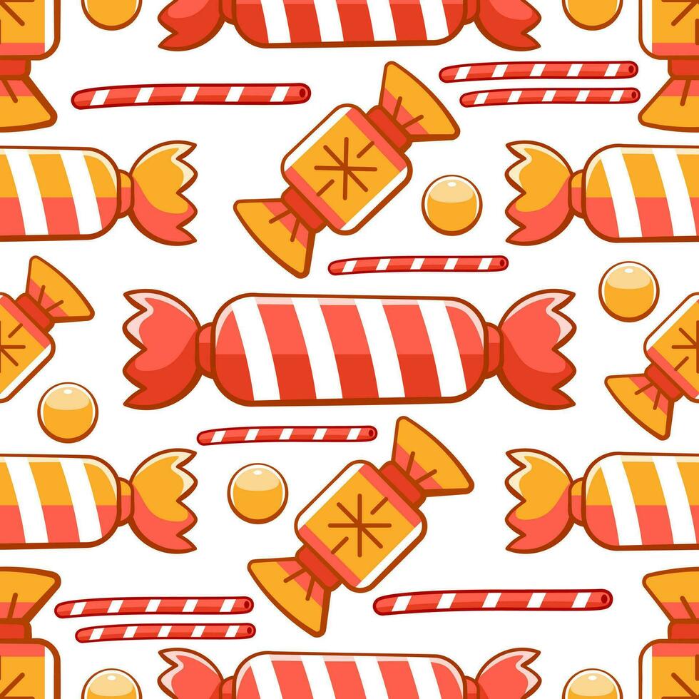 Vector pattern with candies and sweets in cartoon style.