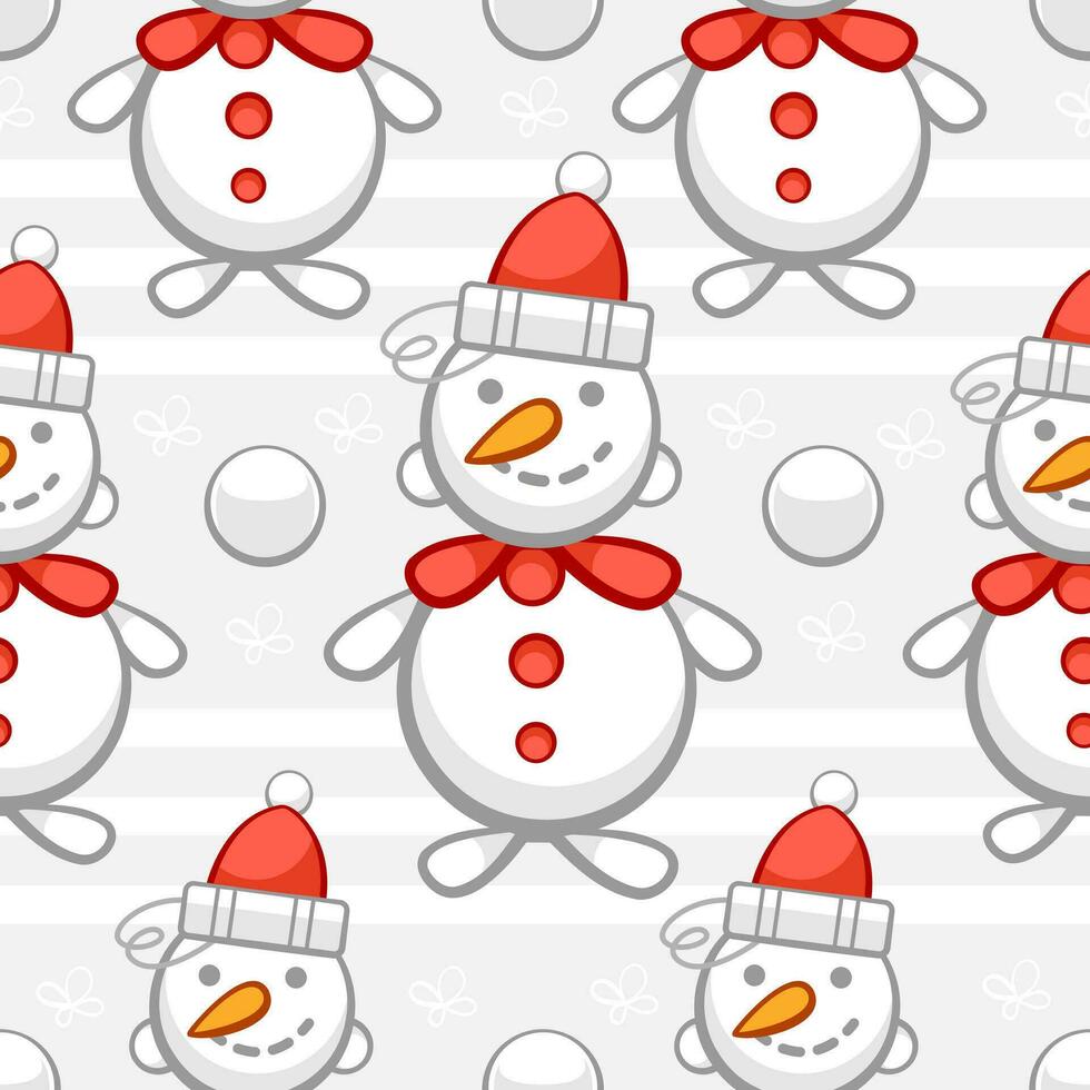 Vector Christmas pattern with snowmen in cartoon style.