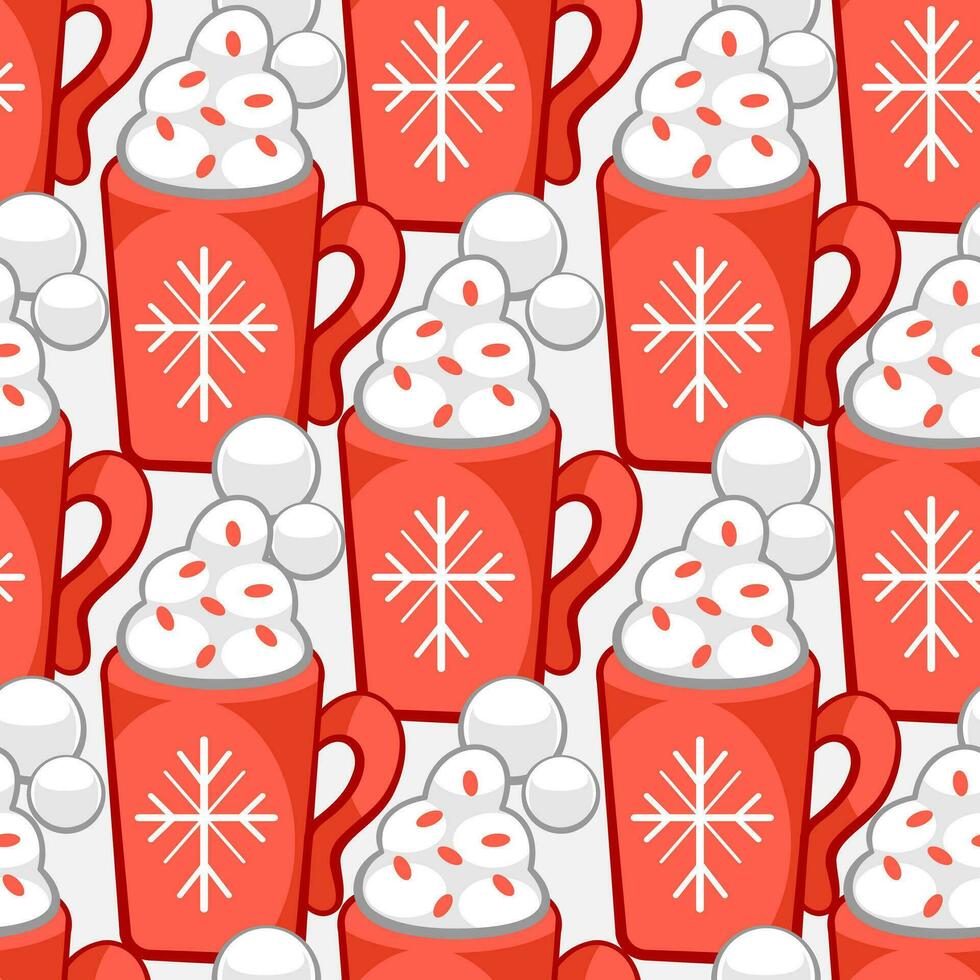 Vector pattern with hot chocolate and cream in Christmas style, cartoon style.